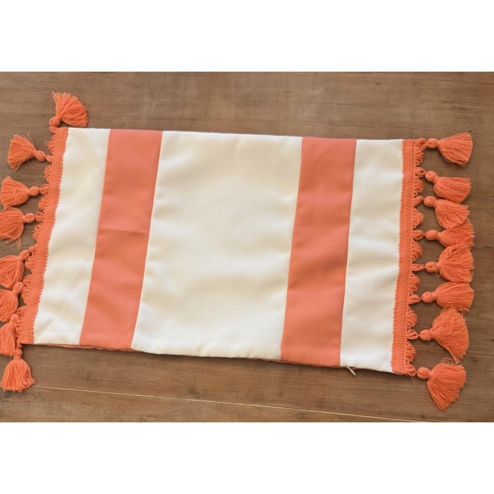 Frontgate Carroway Outdoor Pillow Cover‎ Guava 13x20 Tassel Stripe Lumbar Accent